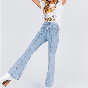 Princess Polly FATEMA FLARE JEANS LIGHT WASH DENIM